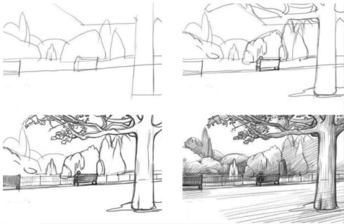 How to draw a park?